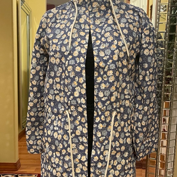 Ruffle-Neck Anorak Raincoat in French Floral - french floral blue moon